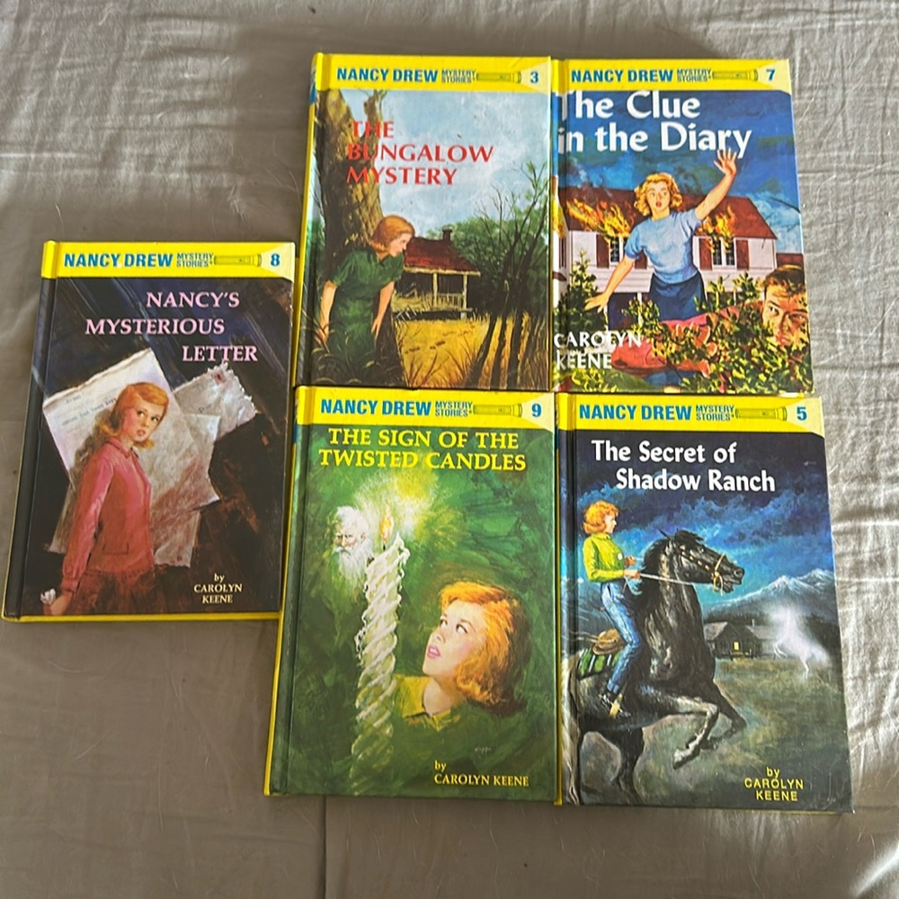 books 3,5,7,8, and 9 of the nancy drew mystery stories series!!